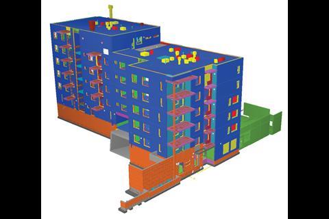 A whole model view of a project using BIMsight software by Tekla.